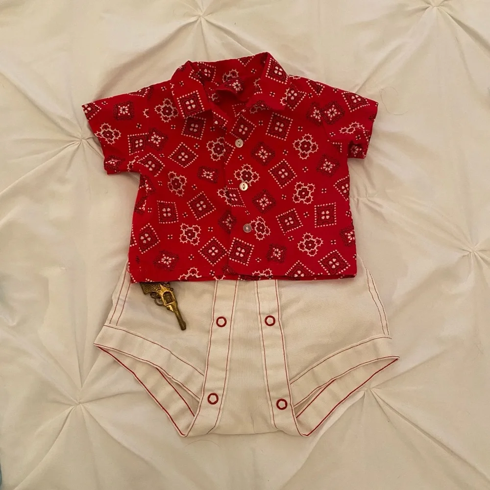 Vintage Diapher Jeans (18-22 lbs.) Red and Cream Bandana Shirt & Shorts Set